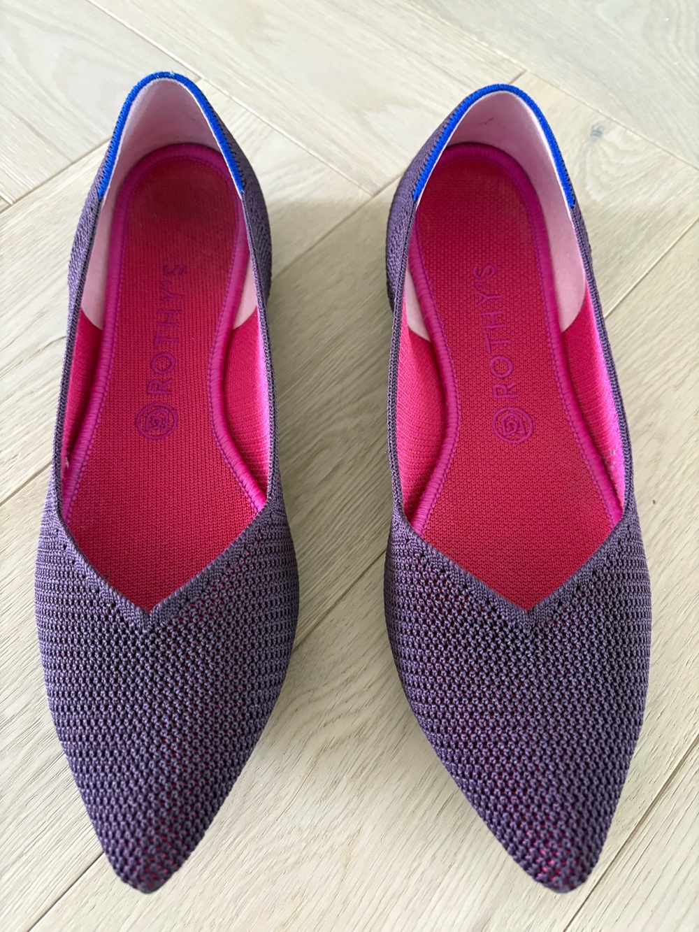 Rothys Sz 11 The Point Womens Berry Lattice Purple Ballet Flats Knit Slip On